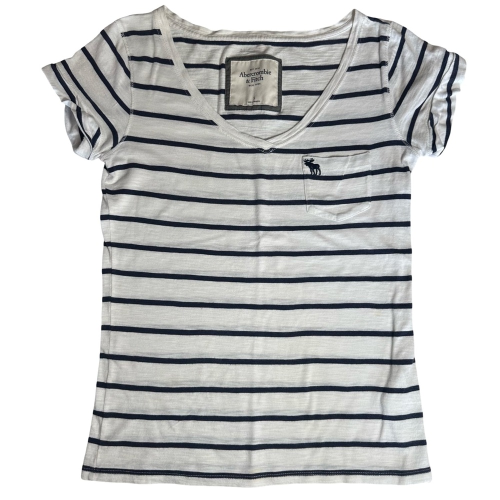 Abercrombie & Fitch V-Neck Stripe Tee Pocket Shirt Nautical Small (S)